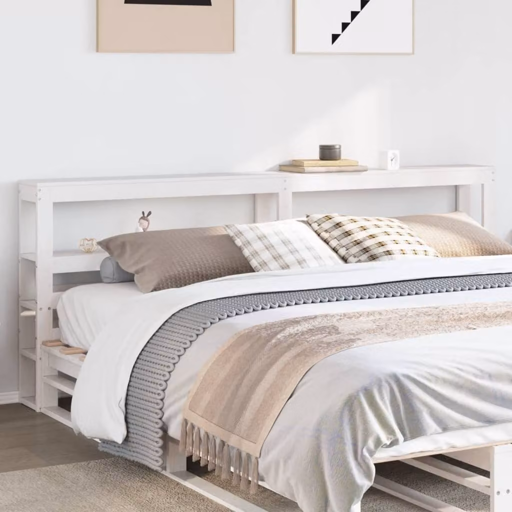 Testiera con ripiani integrati vidaXL in legno massello di pino bianco per letto 180x200 cm