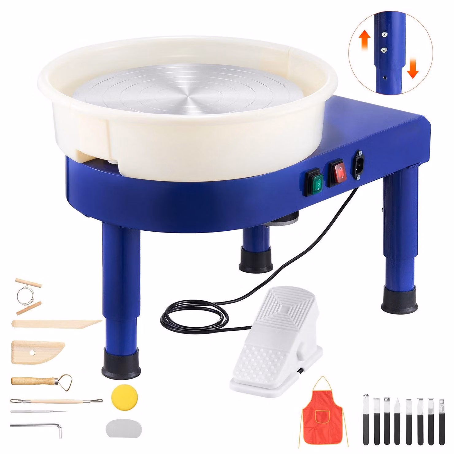 Tornio per Vetroceramica - Tornio elettrico per Vetroceramica - Motore da 450 W - Piatto girevole da 35 cm - Velocità di rotazione da 60 a 300 giri al minuto, con pedale - Vasca rimovibile - Base regolabile - Colore: blu