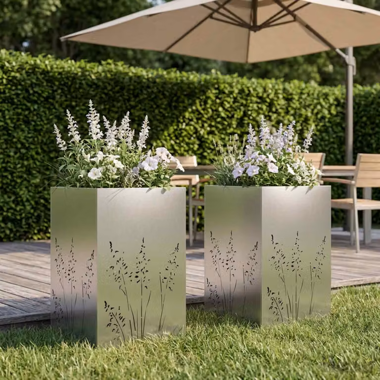 Set di 2 vasi da giardino vidaXL in acciaio inox color argento L/P/H: 50 x 50 x 75 cm