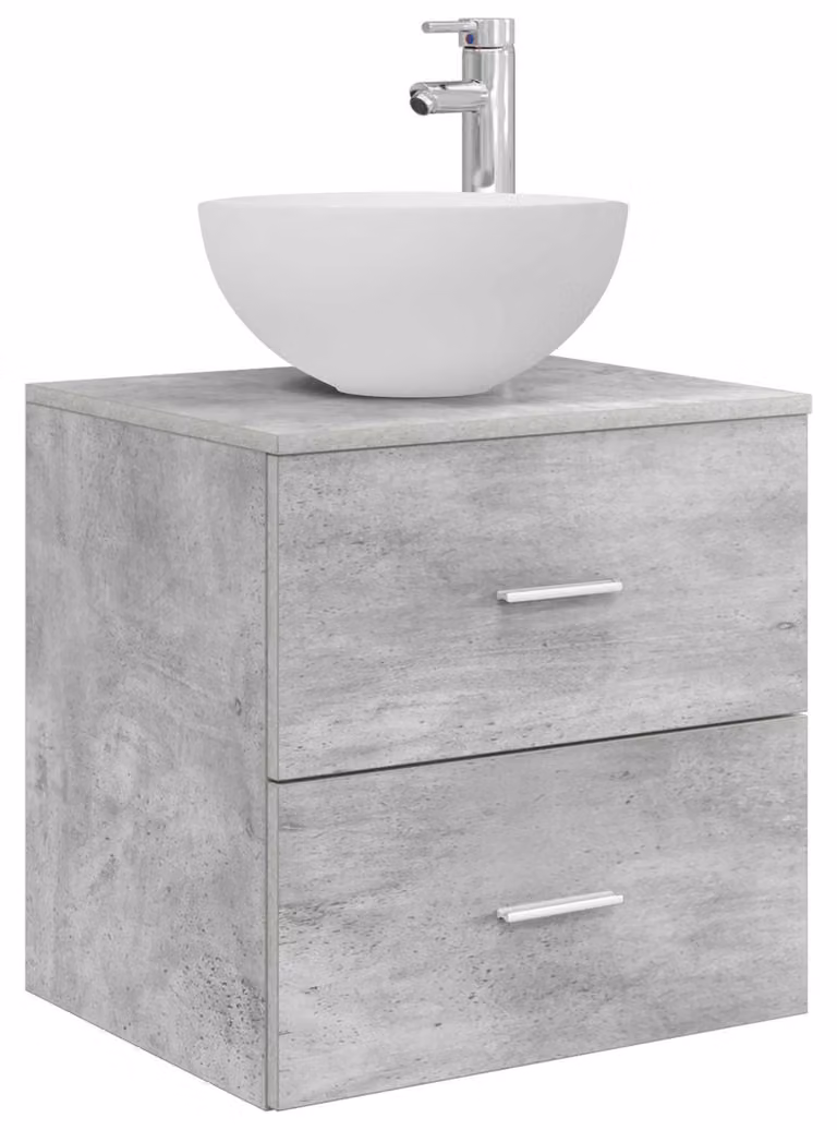 Mobiletto con Lavabo a Parete Grigio Cemento 49,5 x 35 x 63 cm