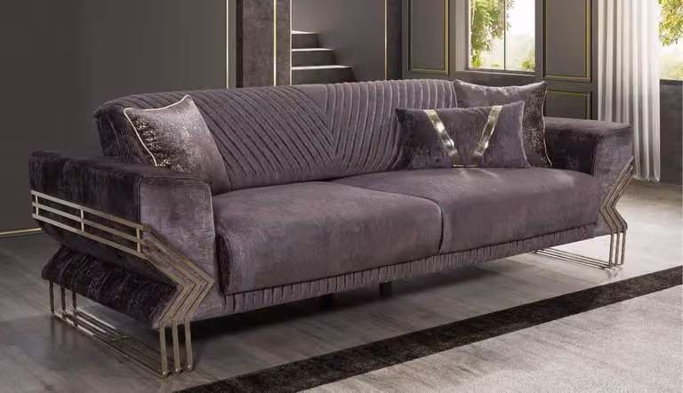 Moderner Lila Dreisitzer Designer Couch Polster Sofa Wohnzimmer 3-Sitzer