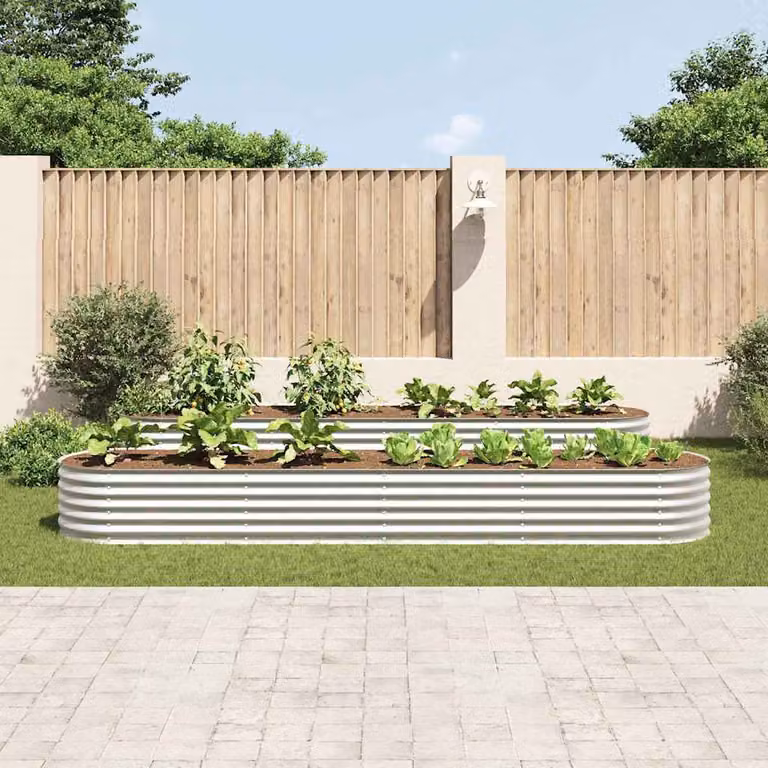vidaXL Letto Rialzato per Giardino in Acciaio Zincato Argento L: 400 cm, P: 80 cm, H: 44 cm