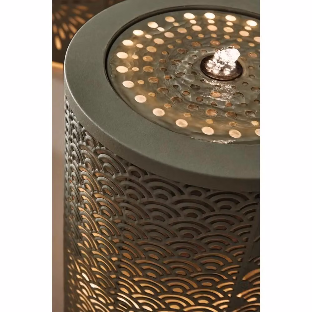 Fontana da interno moderna in ceramica verde con LED TUNDRA L30 x P30 x H51,5 cm – 2