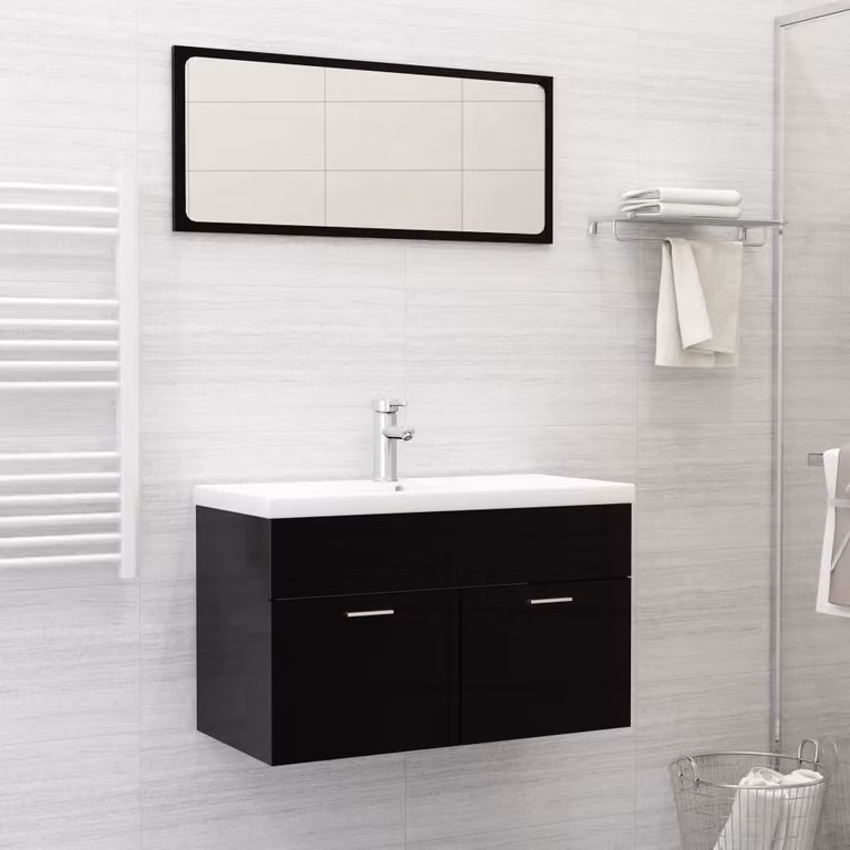 The Living Store Lavabo da incasso con rubinetto 81x39x18 cm in Vetroceramica bianca