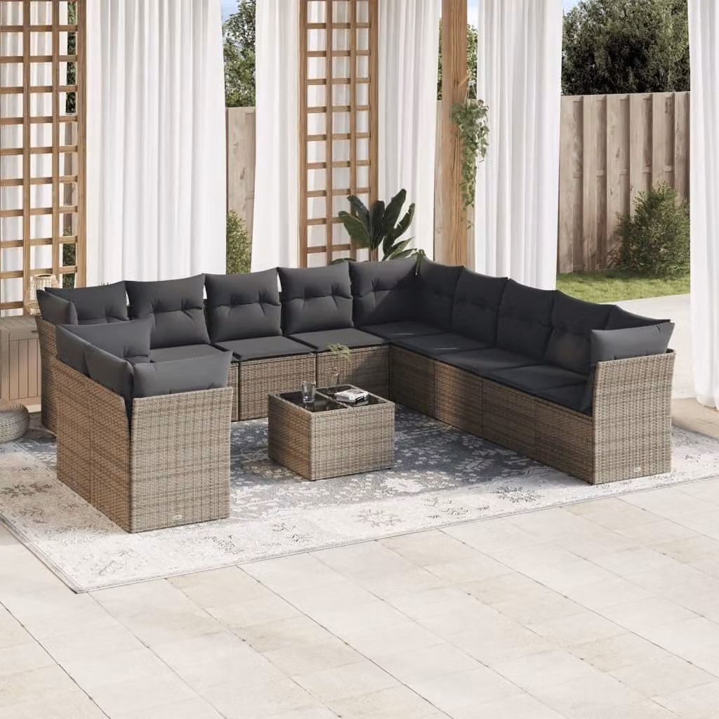 Maison Exclusive - Set Divani da Giardino 12 pz con Cuscini Grigio in Polyrattan
