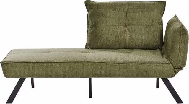 Chaise longue destra in tessuto verde con schienale regolabile e funzione letto con cuscino idrorepellente