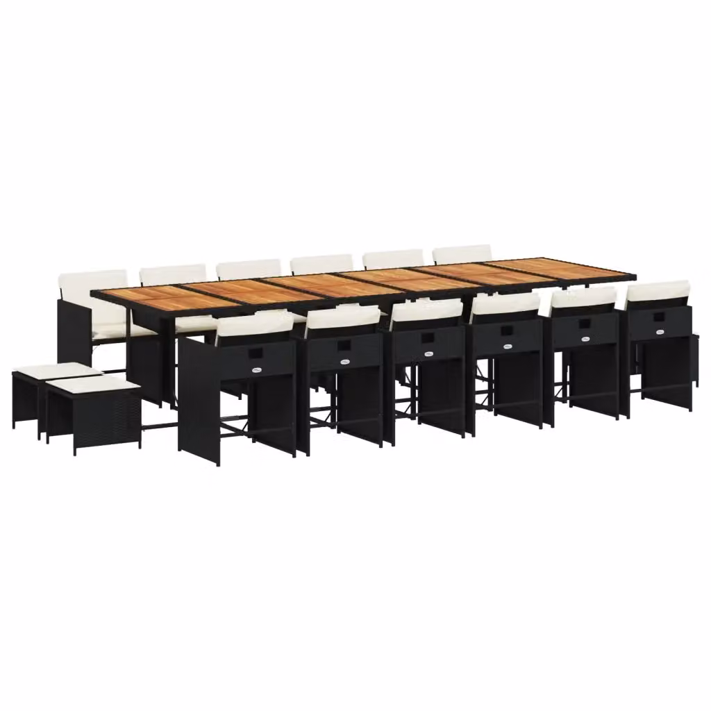 Set da pranzo da giardino vidaXL in polyrattan nero con cuscini e tavolo in legno di acacia 17 pz – 2
