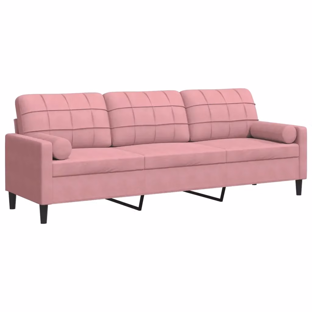 vidaXL Divano a 3 Posti Moderno in Velluto Rosa con Cuscini e Coperture Rimovibili L: 226 cm, P: 80 cm, H: 77 cm – 2