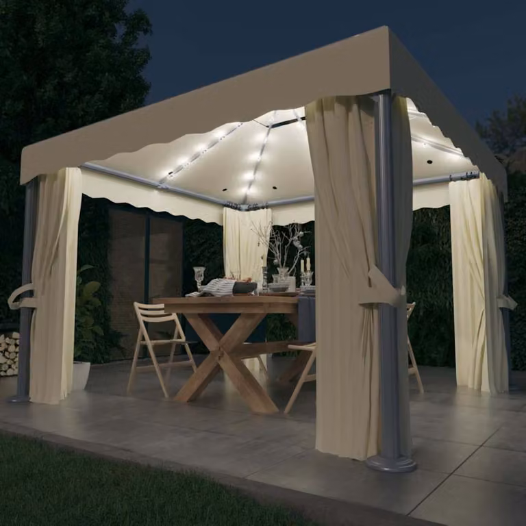 vidaXL Gazebo con Tende e Luci LED Bianco Crema 3 x 3 m