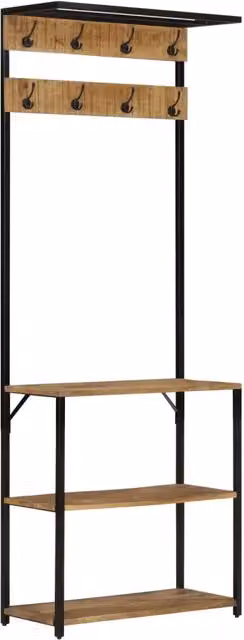 Praticoappendiabiti e scarpiera 68 x 30 x 182 cm design contemporaneo in legno di mango nero 02_0047563