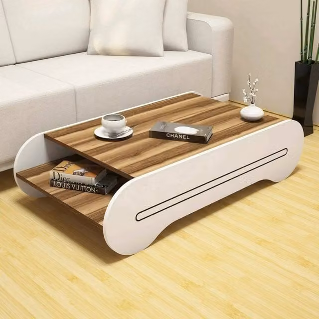 Tavolino da salotto DMORA moderno con portariviste, L: 120 cm, P: 63,6 cm, H: 30 cm, Noce e Bianco – 1