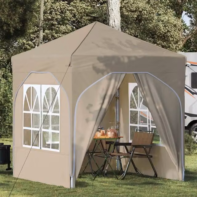 Gazebo pop-up per feste color beige con struttura in poliestere L/P/H: 192 x 192 x 245 cm