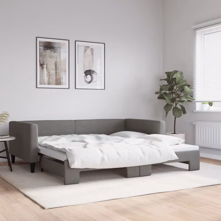vidaXL Divano Letto con Letto Estraibile in Tessuto Grigio, L/P/H: 223 x 100 x 68 cm