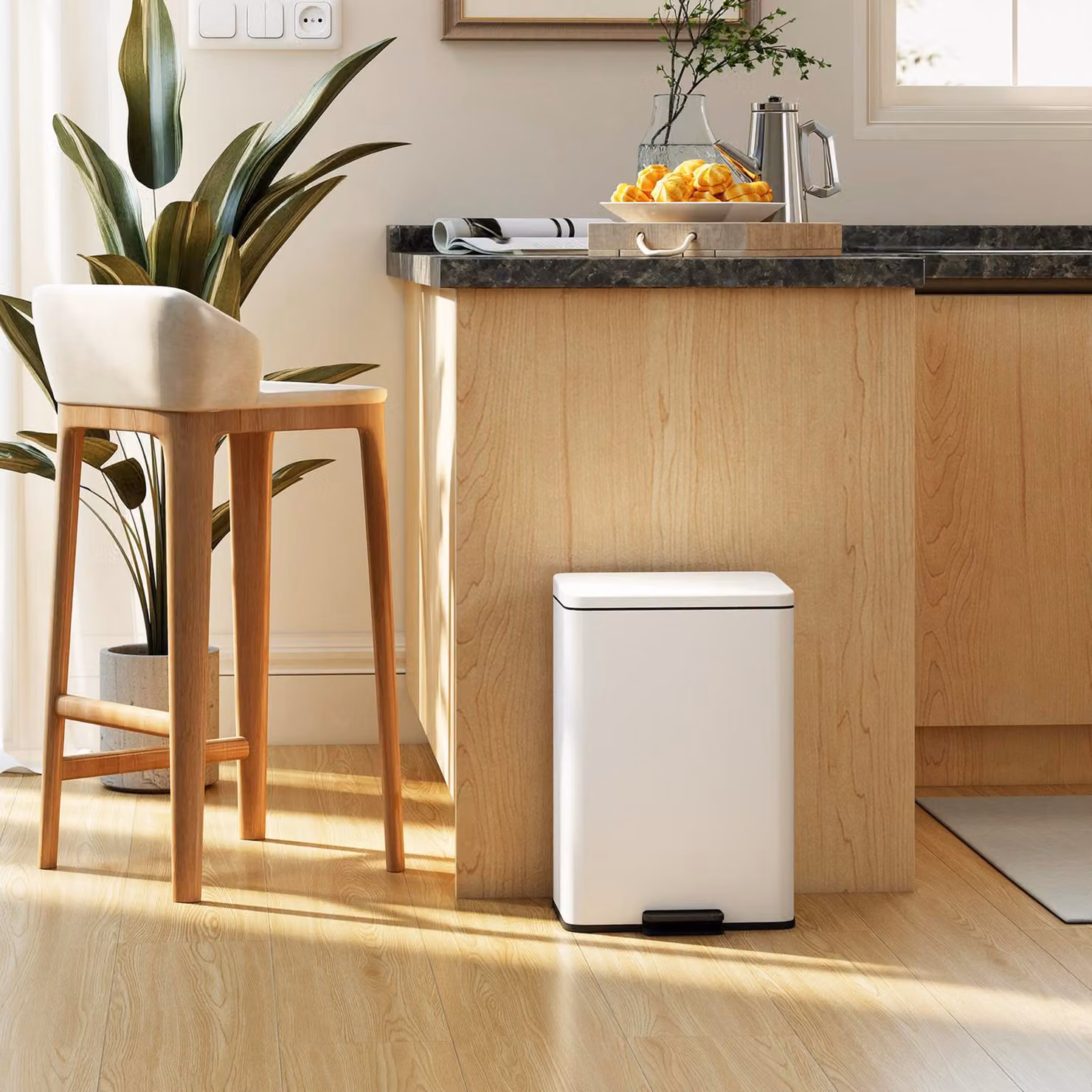 Pattumiera da cucina HOMCOM con pedale e chiusura ammortizzata, capacità 20 l, colore beige o bianco – 2
