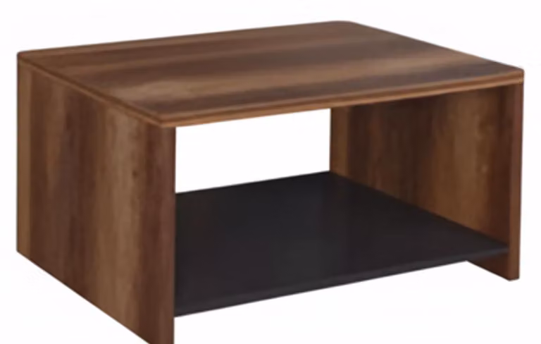 Elegante tavolino da salotto in stile moderno, marrone e nero, con struttura in legno