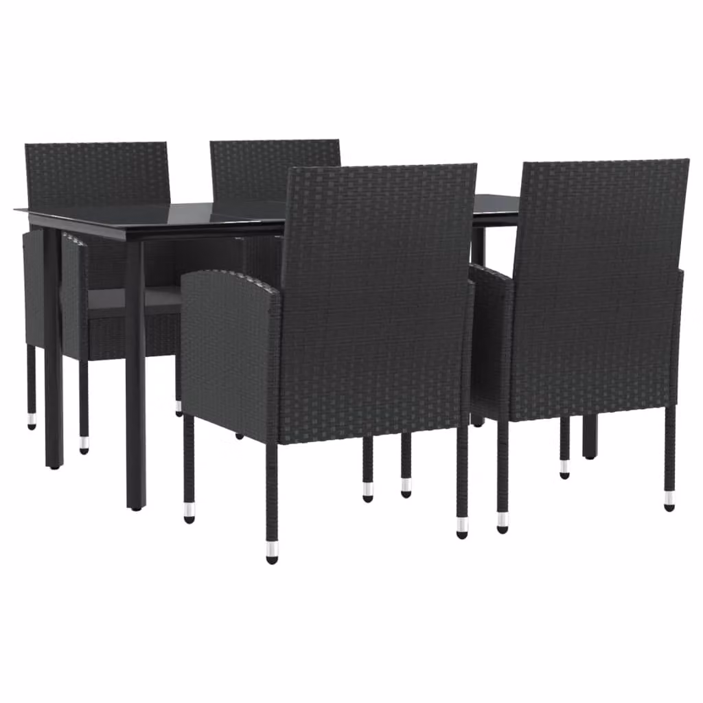 Set da Pranzo da Giardino 5 pz Nero in Polyrattan e Acciaio