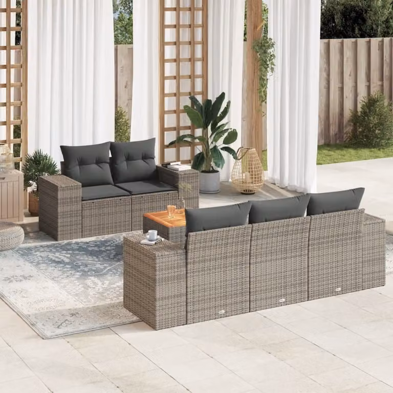 Maison Exclusive - Set Divano da Giardino 6 pz con Cuscini Grigio in Polyrattan
