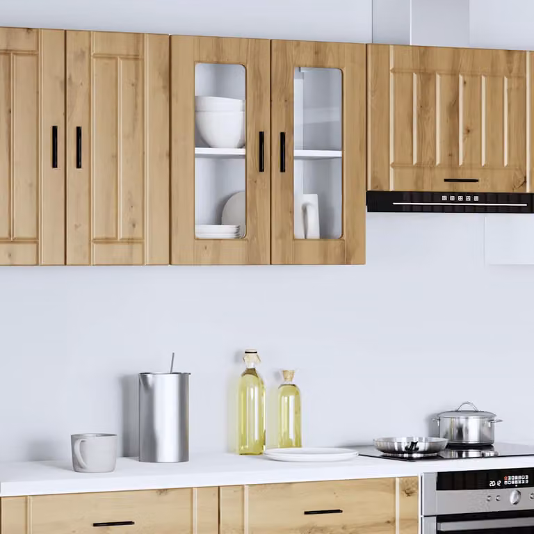 Pensile da cucina moderno vidaXL con ante in vetro, colore marrone, L: 60 cm, H: 60 cm, P: 31 cm