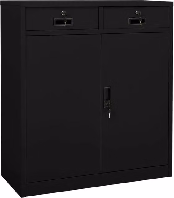 Armadio da ufficio con 2 ripiani regolabili porta documenti 90 x 40 x 102 cm in acciaio nero 02_0046909