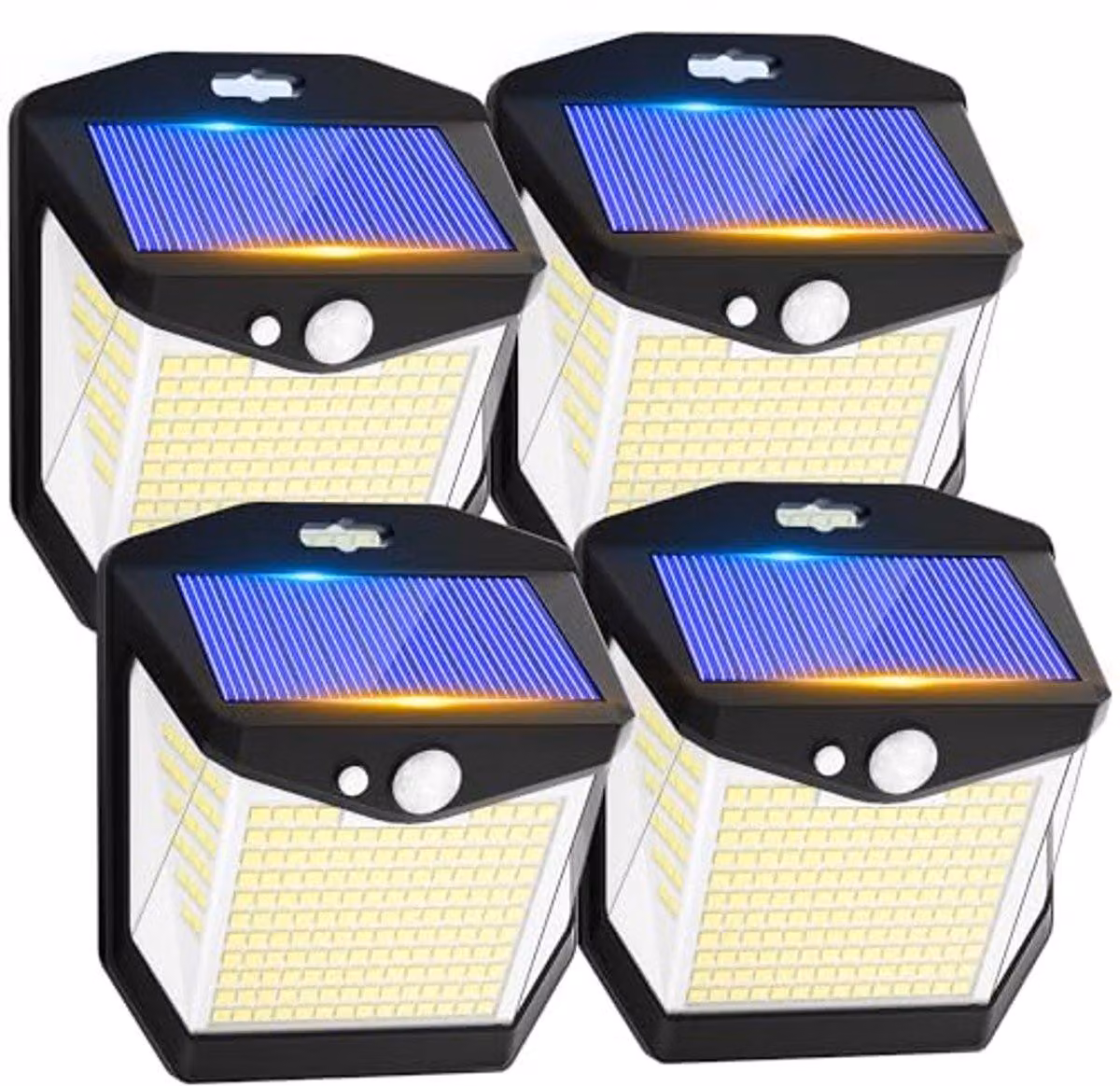 Lampada solare da esterno con sensore di movimento – Lampada da parete wireless con 248 LED, grado di protezione IP65 (resistente all'acqua), angolo di illuminazione di 270 gradi, set da 4 pezzi