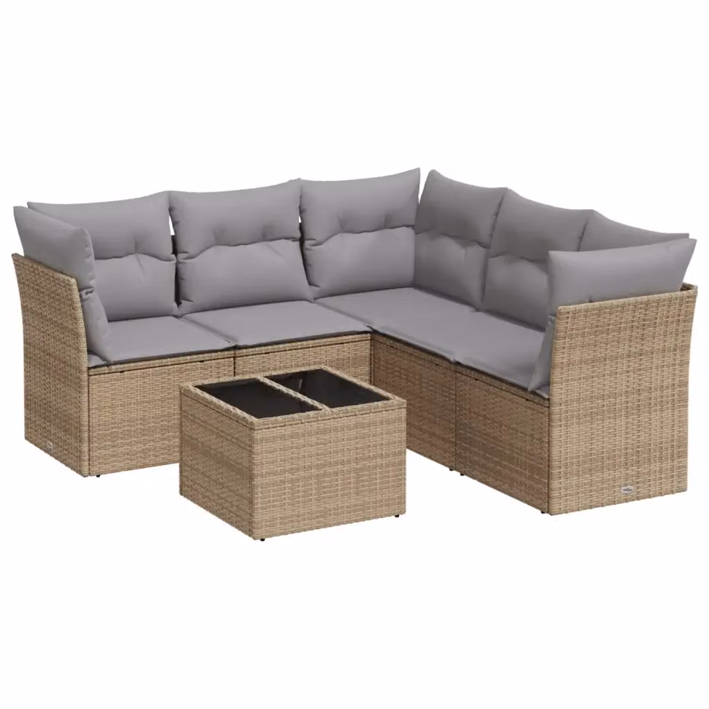 vidaXL Set Divano da Giardino 6 pz a L in Polyrattan con Cuscini Beige e Tavolino da Caffè – 2