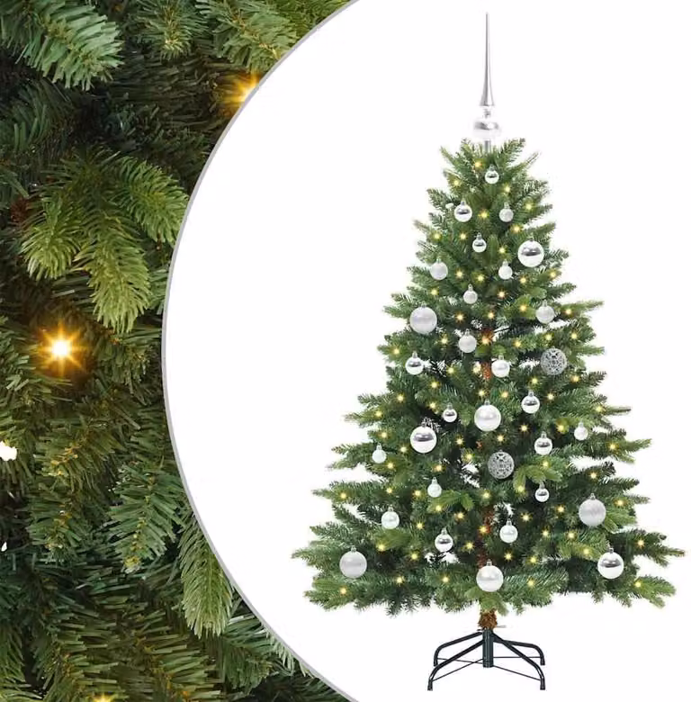 Albero di Natale artificiale con 150 LED verdi da 120 cm in PE e PVC