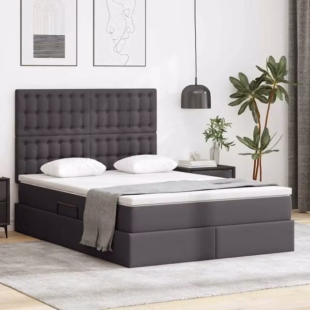 Letto con Contenitore Moderno vidaXL in Pelle Sintetica Grigio L: 140 cm, P: 190 cm, H: 128 cm – 1