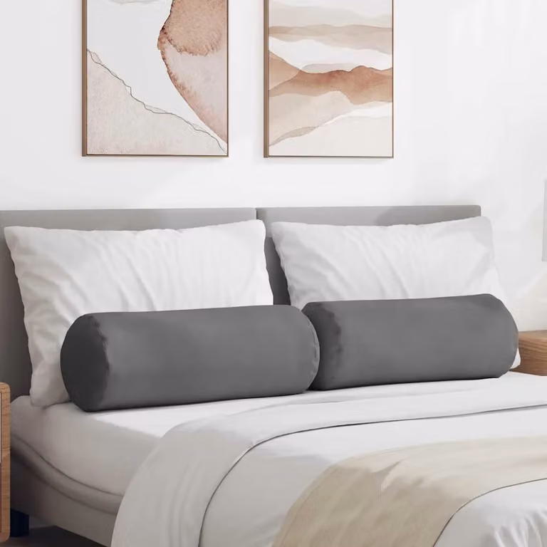 Set di 2 cuscini a rullo vidaXL in microfibra grigi, Ø 25 x 70 cm