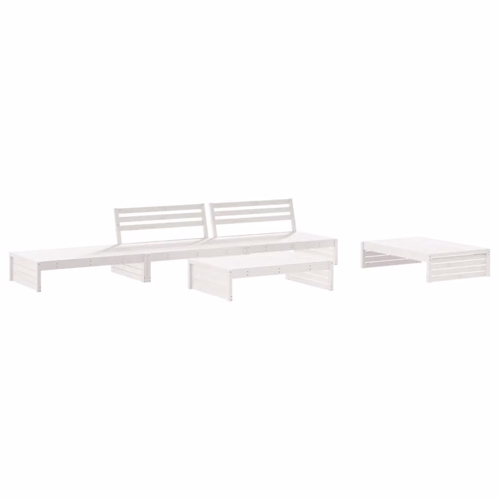 Set Divani da Giardino 5pz con Cuscini in Legno Massello Bianco