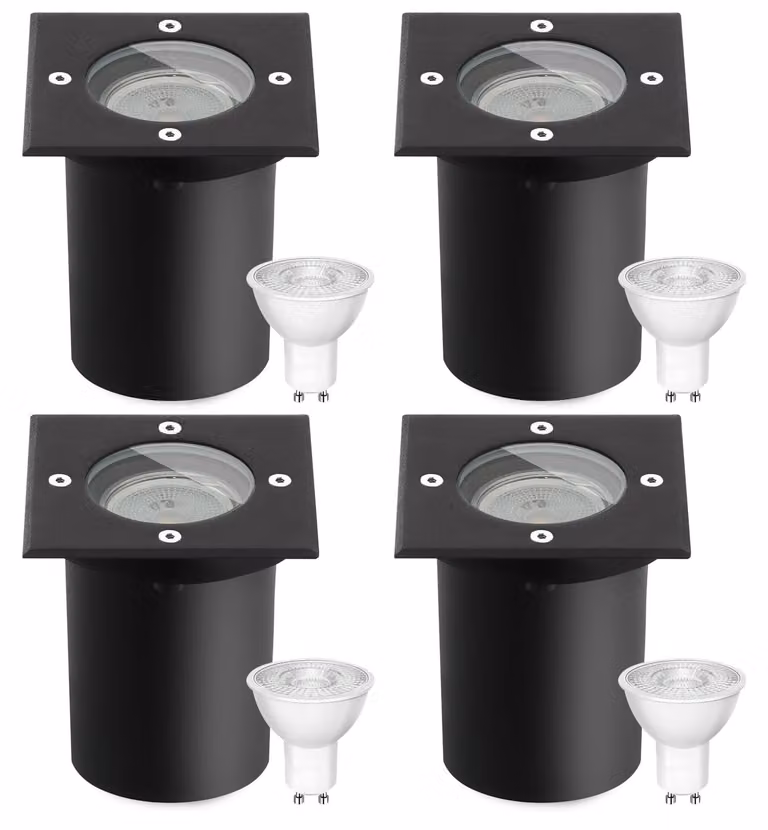 Faretto LED da incasso per esterni, quadrato, attacco GU10, grado di protezione IP67, 3W, 230V, luce bianco caldo