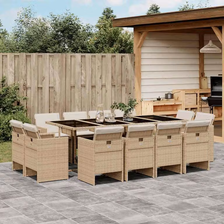 vidaXL Set da Pranzo da Giardino 13 pz in Polyrattan con Cuscini Beige e Piano in Vetro