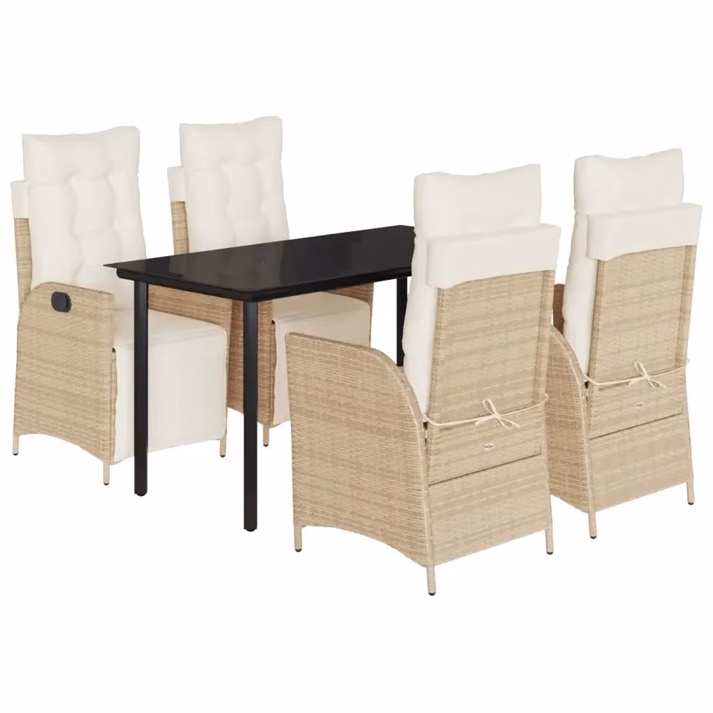 Set da Pranzo da Giardino vidaXL in Polyrattan con Cuscini Beige e Tavolo in Vetro, 5 Pezzi – 2