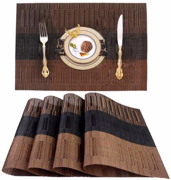 Sottopiatti - 4 pezzi - 45 x 30 cm - Impermeabili e resistenti all'olio - Durevoli - Resistenti al calore - Antiscivolo - Lavabili - Disponibili a doppio lato - Ideali per cucina, sala da pranzo, ristorante, sottopiatti per tavolo - Marrone