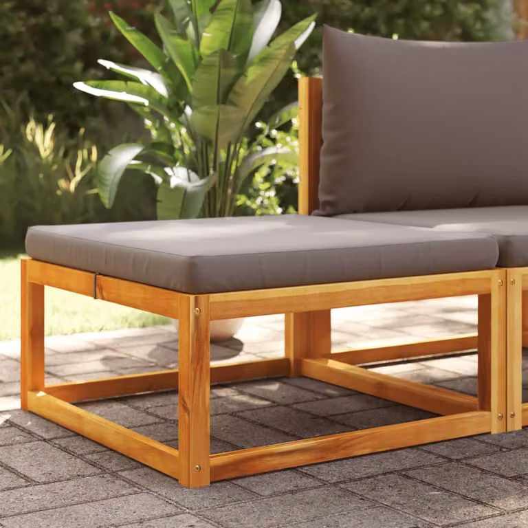 vidaXL Poggiapiedi da Giardino in Legno di Acacia con Cuscino Grigio L: 65 cm, P: 65 cm, H: 29 cm