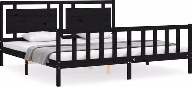 Letto matrimoniale | Letto per adulti | Giroletto con Testiera Nero 200x200 cm in Legno Massello