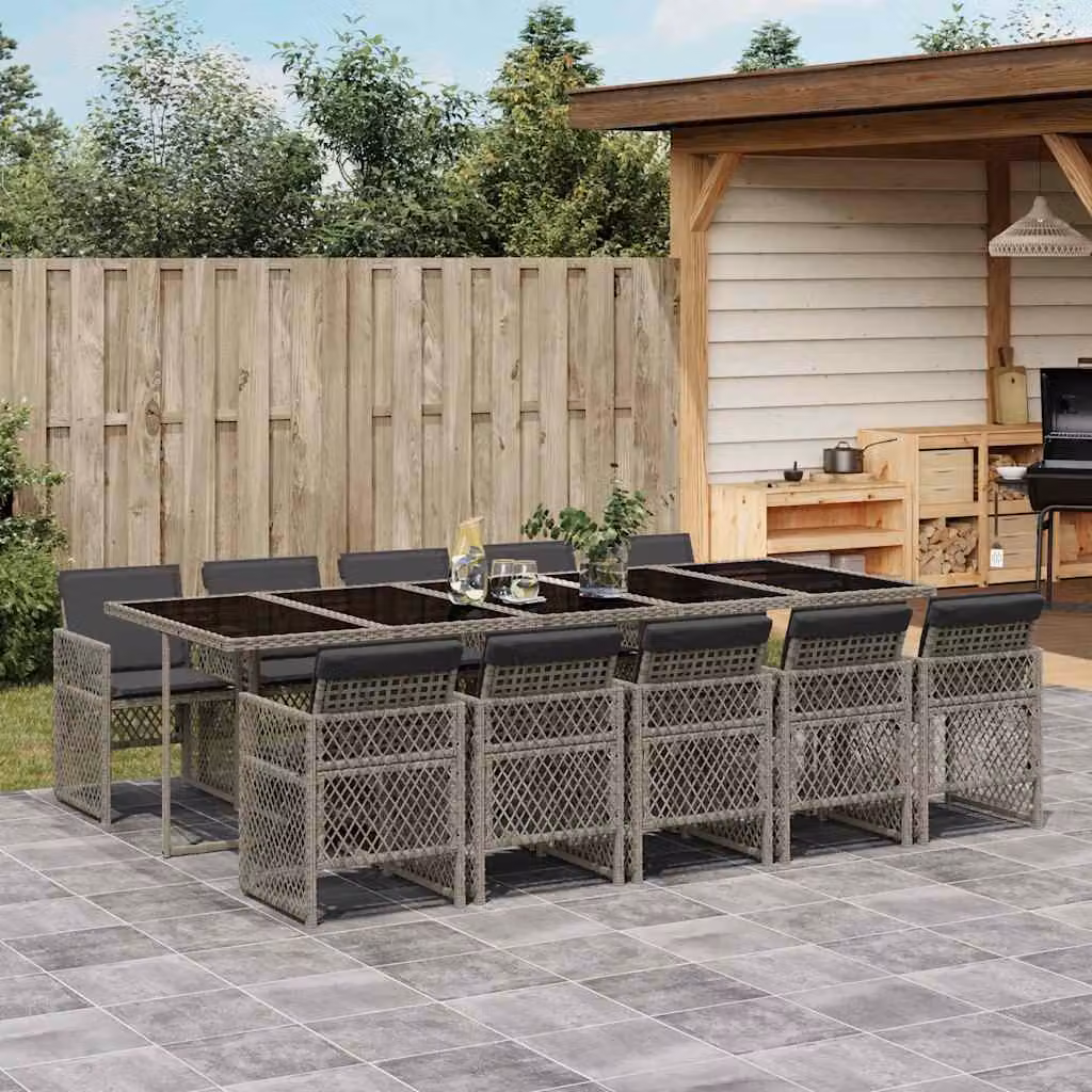 vidaXL Set da Pranzo da Giardino 11pz in Polyrattan Grigio con Piano in Vetro – 1