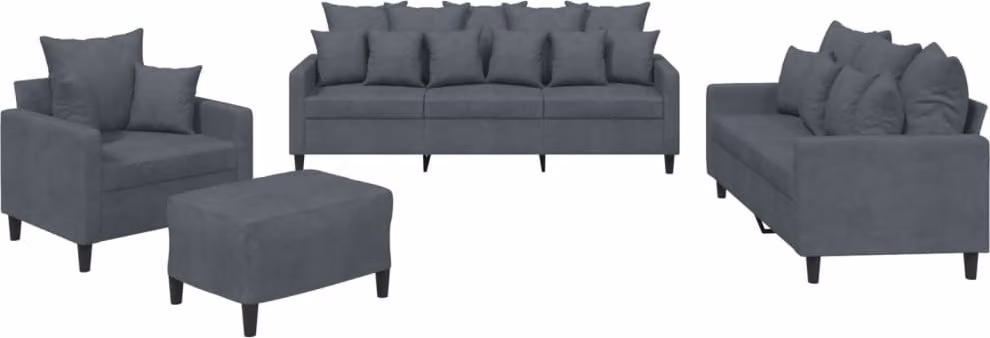 Set di Divani 4 pz con Cuscini Grigio Scuro in Velluto