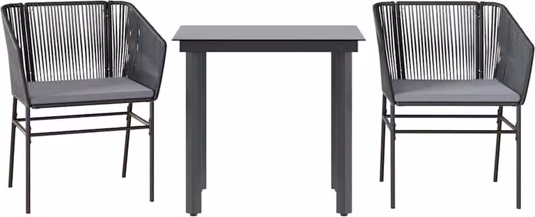 Set da Pranzo da Giardino 3 pz con Cuscini Polyrattan Vetro