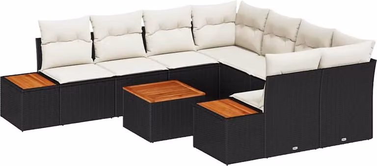 Set Divano da Giardino con archiviazione 9 pcs Nero Poly Rattan