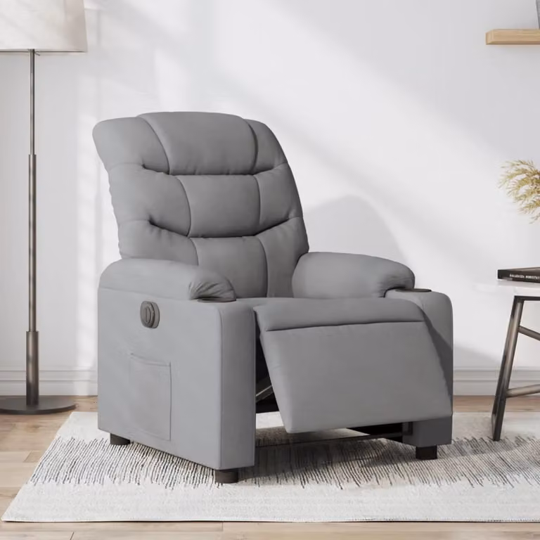 vidaXL Poltrona Elettrica Reclinabile in Tessuto Grigio con Braccioli e Funzione Auto-return