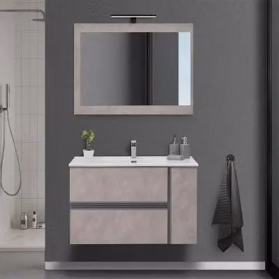Mobile Bagno Sospeso INBAGNO Effetto Pietra Beige con Mobile Specchio e Chiusura Soft Close