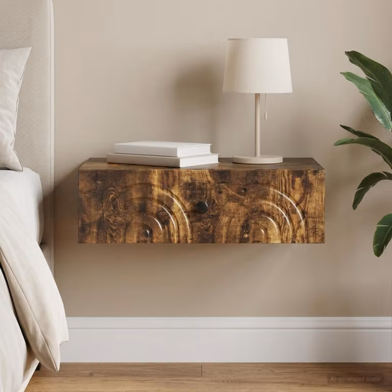 vidaXL Tavolino da Parete Laterale Moderno in Rovere Fumo L: 59 cm, P: 34,5 cm, H: 17 cm