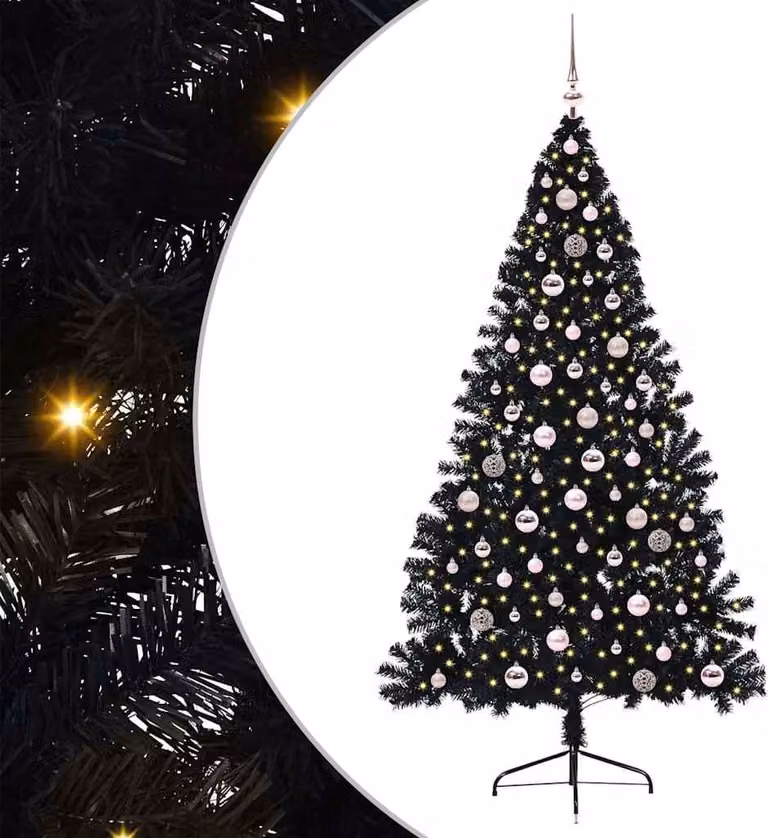 Albero di Natale artificiale con luci integrate Nero 240 cm PVC