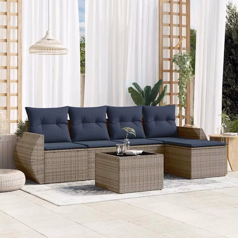 Set da giardino vidaXL in polyrattan grigio composto da 6 pezzi con cuscini e tavolino