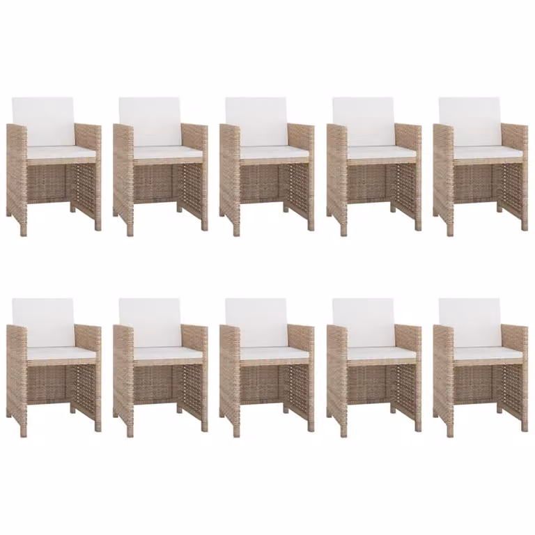 set da pranzo da giardino 11 pezzi con cuscini in poly rattan beige