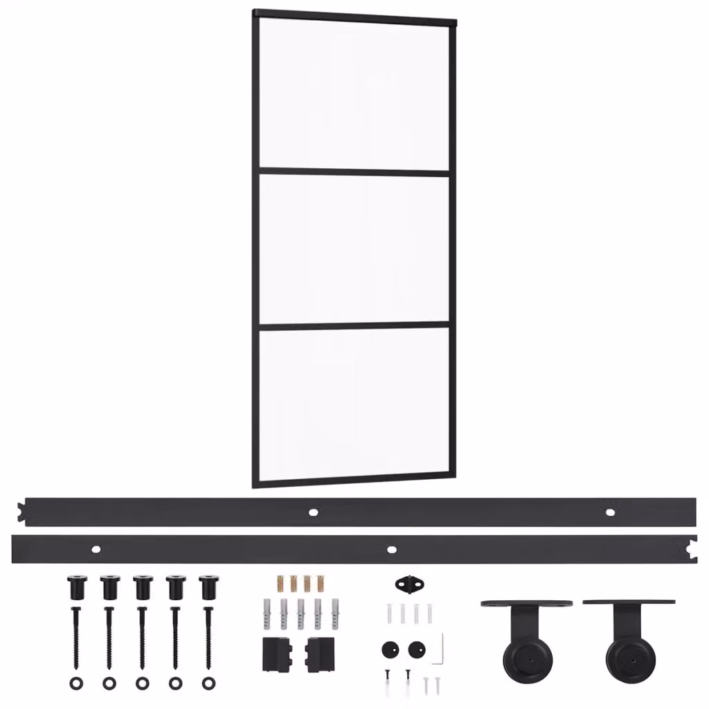 Porta Scorrevole vidaXL in Alluminio e Vetro Trasparente con Colore Nero L: 90 cm, H: 205 cm – 2
