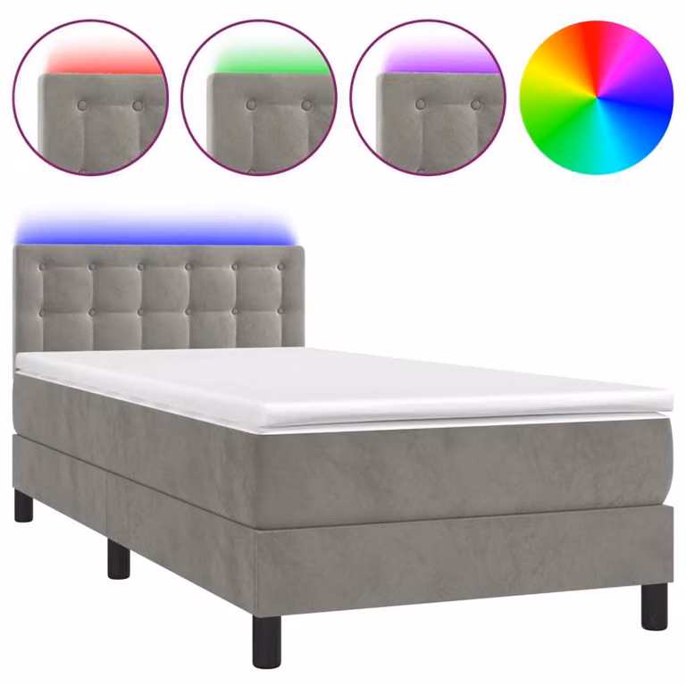 Letto a Molle con Materasso e LED Grigio Chiaro 80x200 cm Velluto
