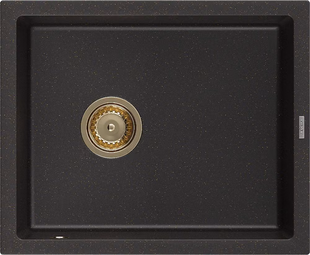 Mexen Pedro lavello in granito 1 vasca 560 x 460 mm, nero/oro metallico, sifone dorato - 6508561000-75-G