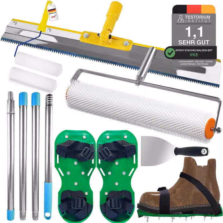 Kit di livellamento automatico: rullo di spurgo, scarpe a punte, raschietto, asta telescopica