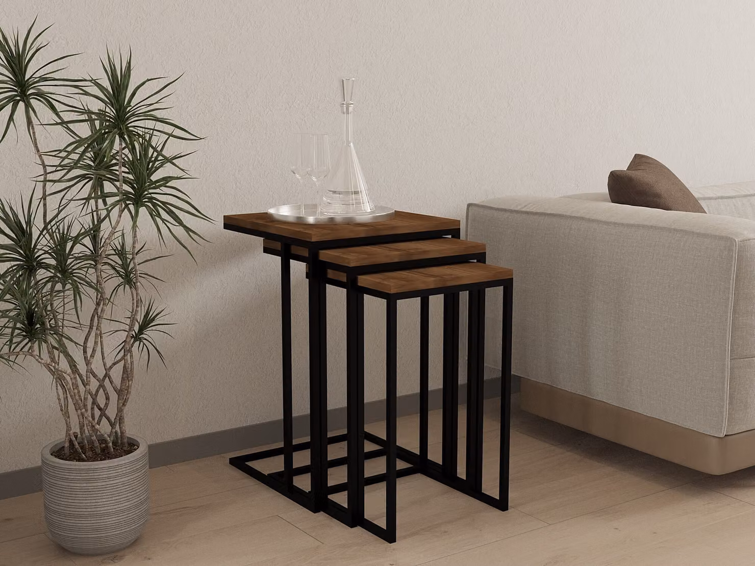 Skye Decor, Pino- PinoPUQ, colore noce, nero, tavolini, 60x40x40 cm, 100% pannello di particelle rivestito in melamina